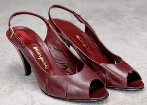 Marquise Vintage Burgundy Slingback Peep Toe Pumps Womens Size 10